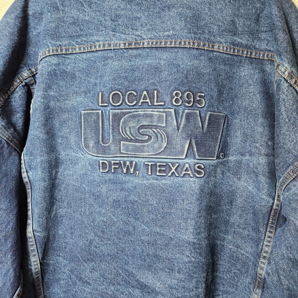 Vintage Made In USA 5XL Blue Denim Trucker Jacket Local 895 USW DFW Texas Logo - Picture 9 of 12